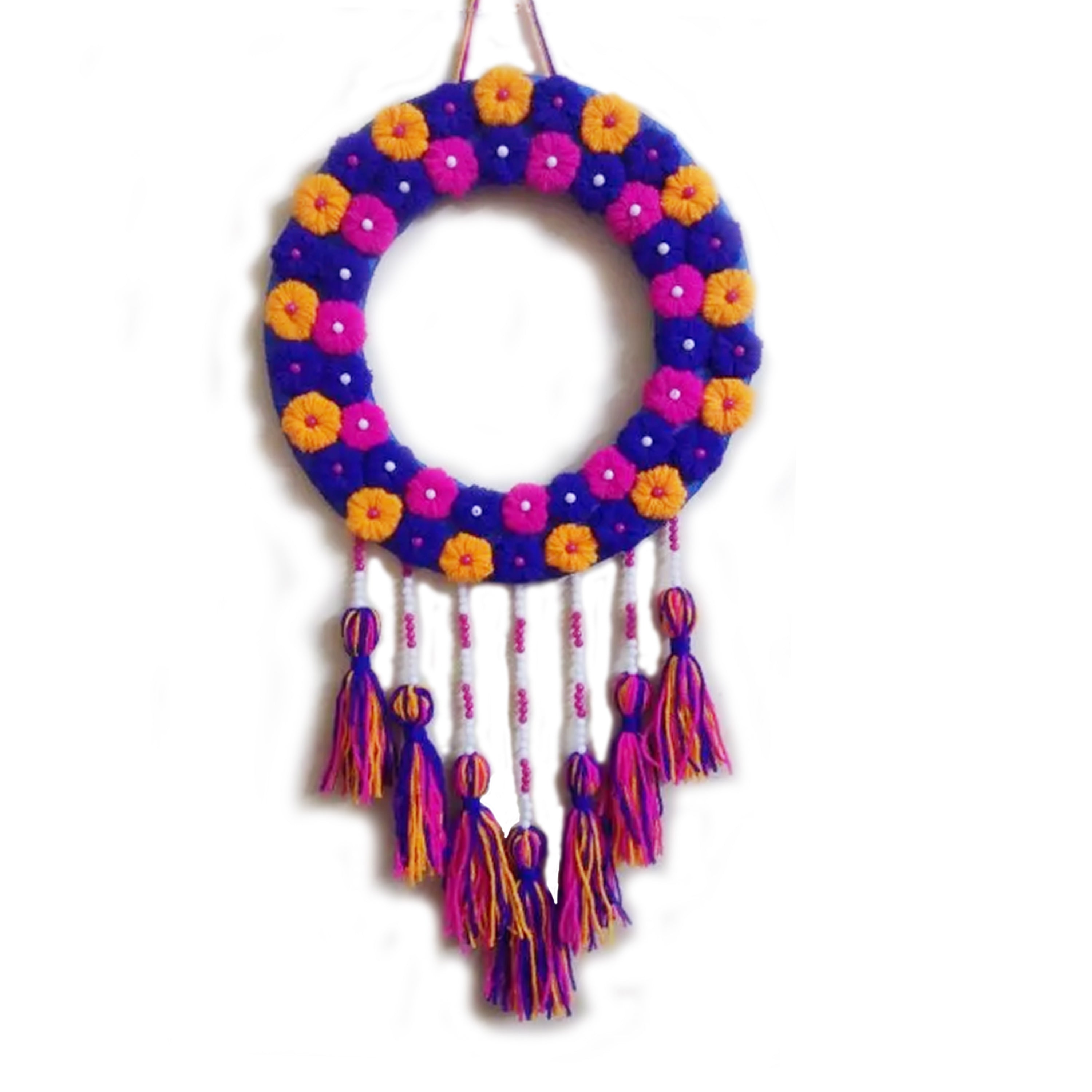 Multi Colour Pum Pum Ring With Tassels