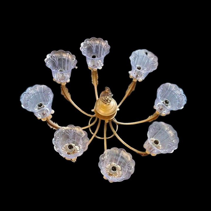 8 BULP GLASS CUP AND METAL CHANDELIER