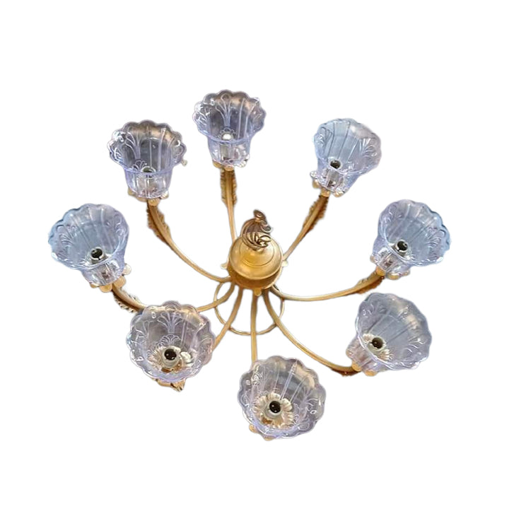 8 BULP GLASS CUP AND METAL CHANDELIER