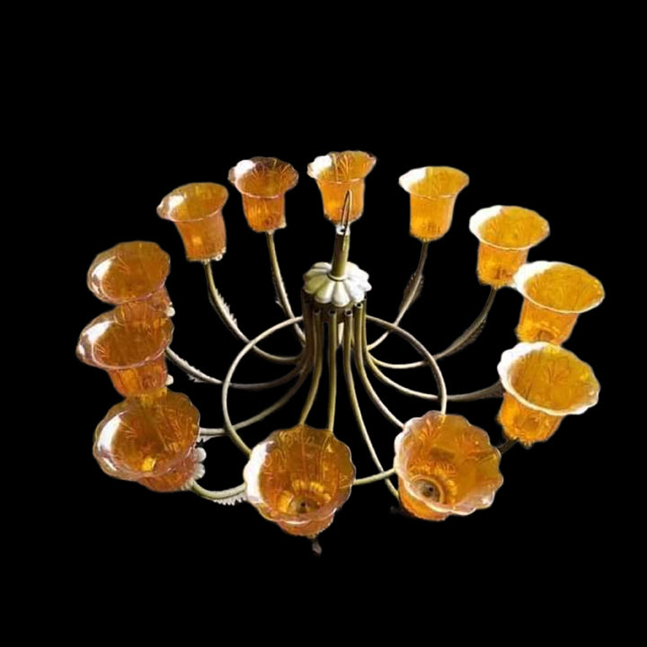 12 LIGHT GLASS CUP METAL CHANDELIER